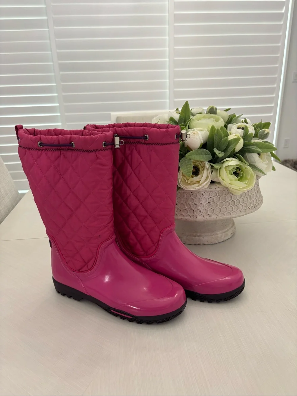 Sperry Pink mid-calf Quilted Rain Boots